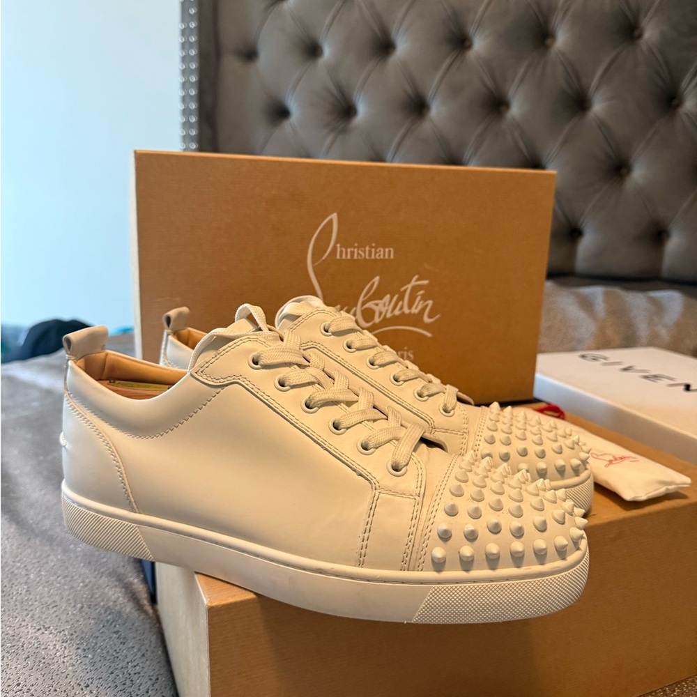 Christian Louboutin Cream Spiked Toe Sneakers